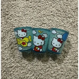 Lot Of 3 Hello Kitty Plastic Shot‎ Glasses Sanrio Cute Fun Airplane Mini